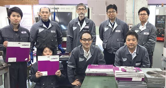 <strong>Team at Kansai branch:</strong>Front row (sitting) f.l.t.r: Mr. Takagi (Construction material manager), Mr. Arisaka (Sales manager), Mr. Tabata (Sales)
Back row (standing) f.l.t.r:  Mr. Fukuchi (TC Service staff), Mr. Tachibana(TC Service leader), Mr. Takano(Sales support), Mr. Arigaya (Managing director), Mr. Ishimaru (Sales)
