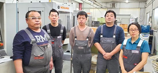 <strong>Team im Servicebereich in Tochigi: </strong>
V.l.n.r: Herr Yamada (Produktionsleiter Service in Tochigi), Herr Chonan (Servicechef DIA), Herr Nonaka (DIA Serviceleiter), Herr Amagai (Serviceleiter TC), Frau Suzuki (Mitarbeiterin TC Service)
