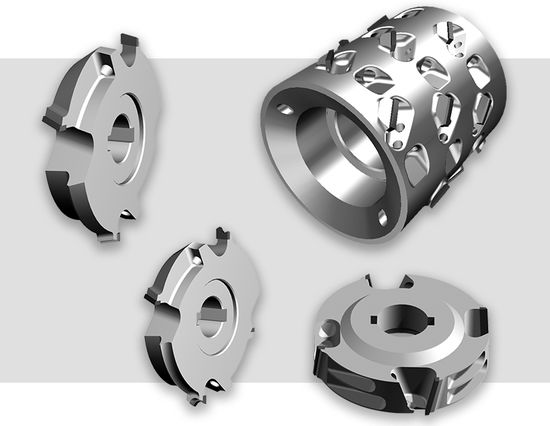Examples AirStream tool program (from top left counteclockwise): <br />> DIAMAX Edge Chamfering Cutters DP - HOLZ-HER FR701 <br />> DIAMAX Edge Rounding Cutters DP - HOLZ-HER FR701 <br />> Edge Jointing Cutters DP <br />> DIAMAX Jointing Cutters DP