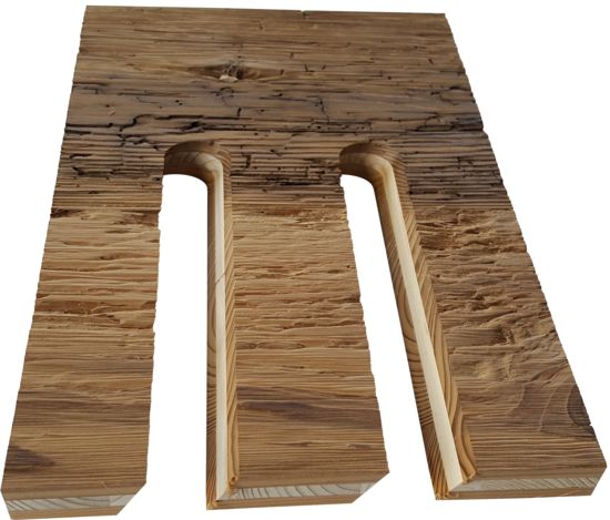 <strong>Cantear sin astillas:</strong> Chapa de madera longitudinal y transversal a la fibra, también chapa de madera de roble y madera vieja.